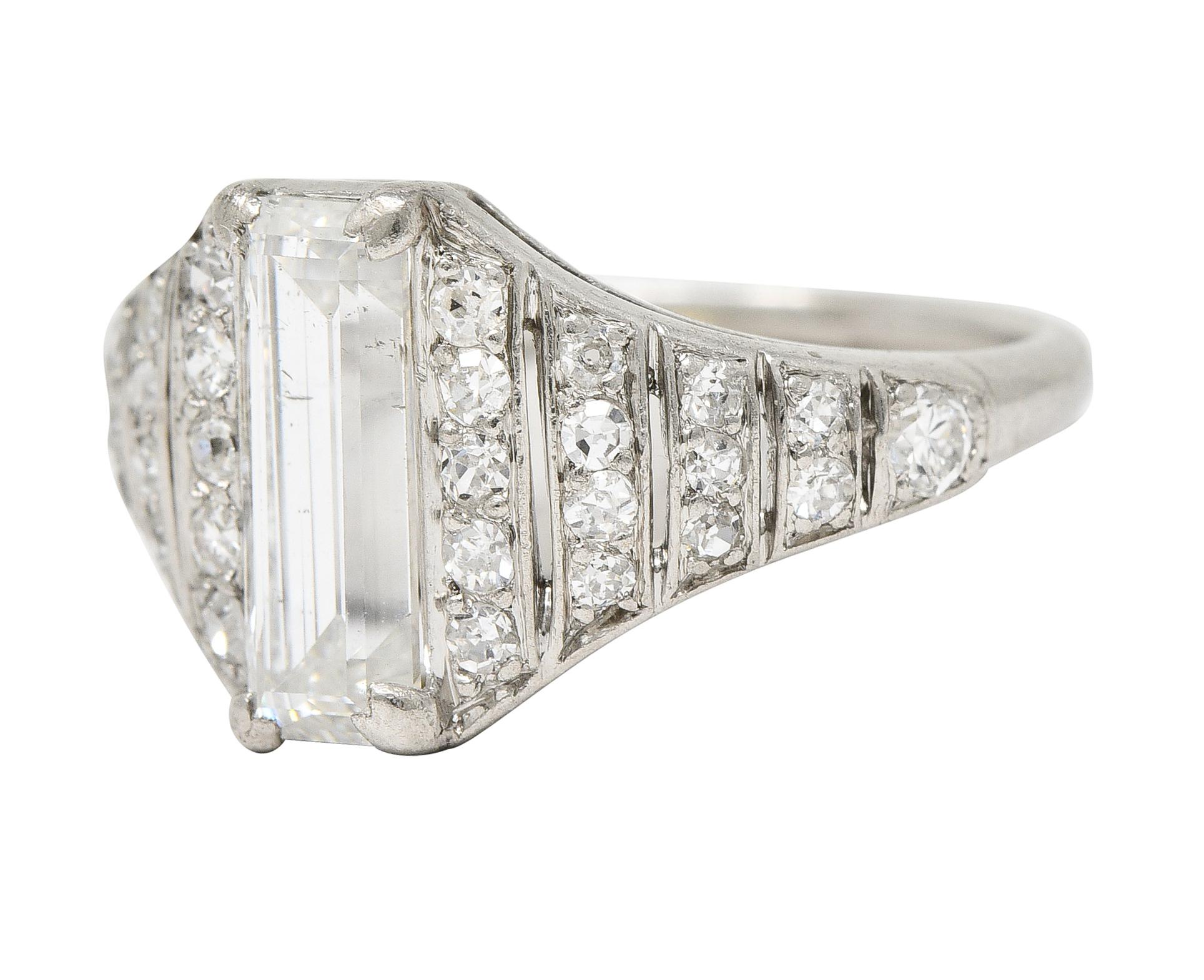 Cartier Art Deco 1.75 Carats Baguette Cut Diamond Platinum Tapered Vintage Ring In Excellent Condition In Philadelphia, PA