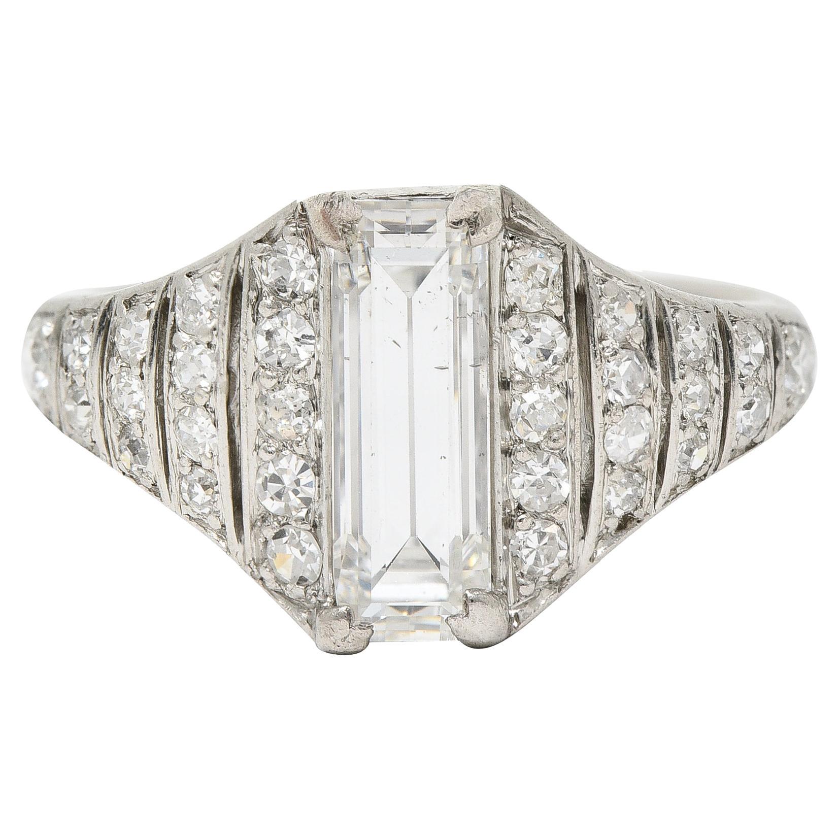 Cartier Art Deco 1.75 Carats Baguette Cut Diamond Platinum Tapered Vintage  Ring