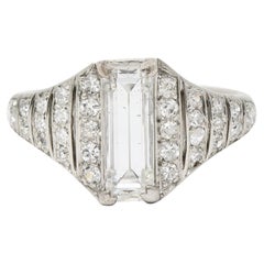 Cartier Art Deco 1.75 Carats Baguette Cut Diamond Platinum Tapered Vintage Ring