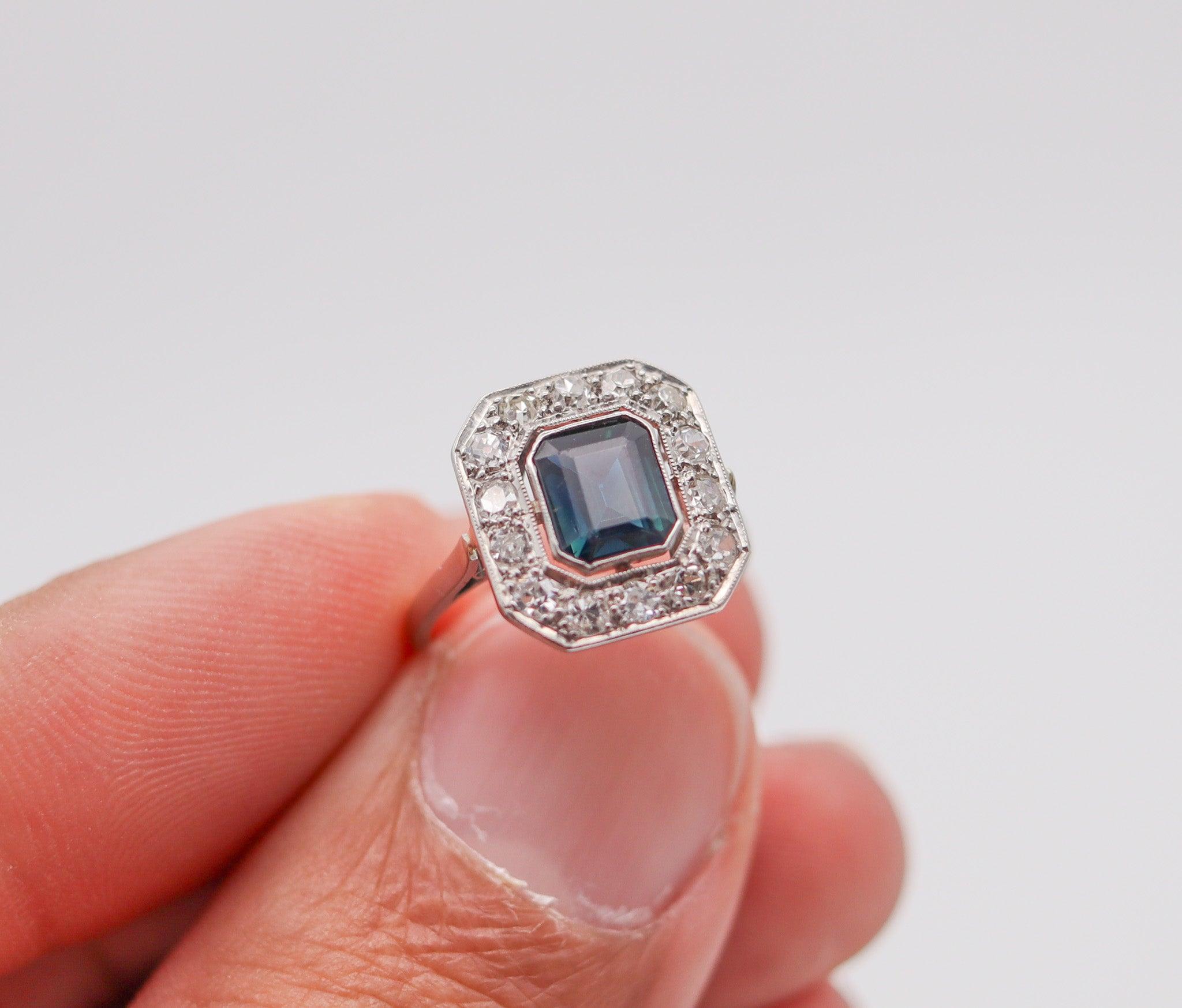 CARTIER Art Deco 1930 Ring In Platinum With 3.02 Ctw In Diamonds And Sapphire 5