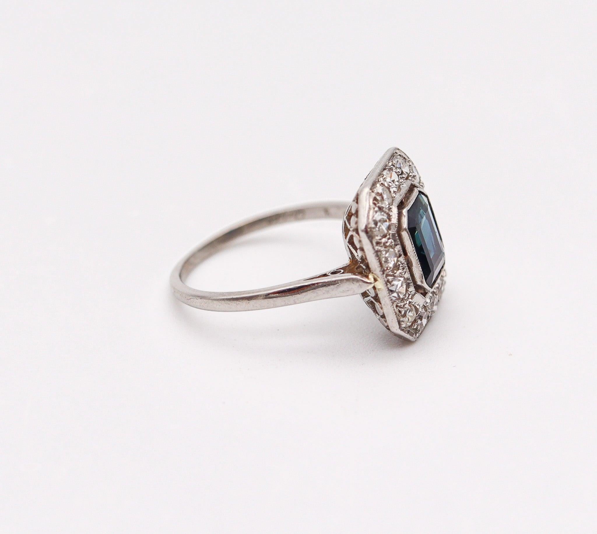 CARTIER Art Deco 1930 Ring In Platinum With 3.02 Ctw In Diamonds And Sapphire 1