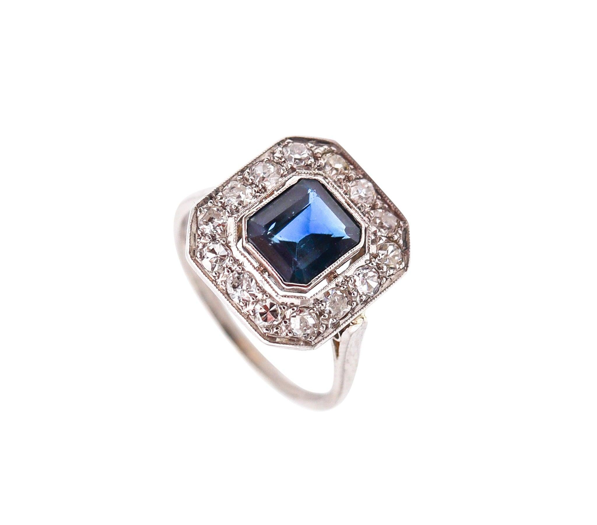 CARTIER Art Deco 1930 Ring In Platinum With 3.02 Ctw In Diamonds And Sapphire 3
