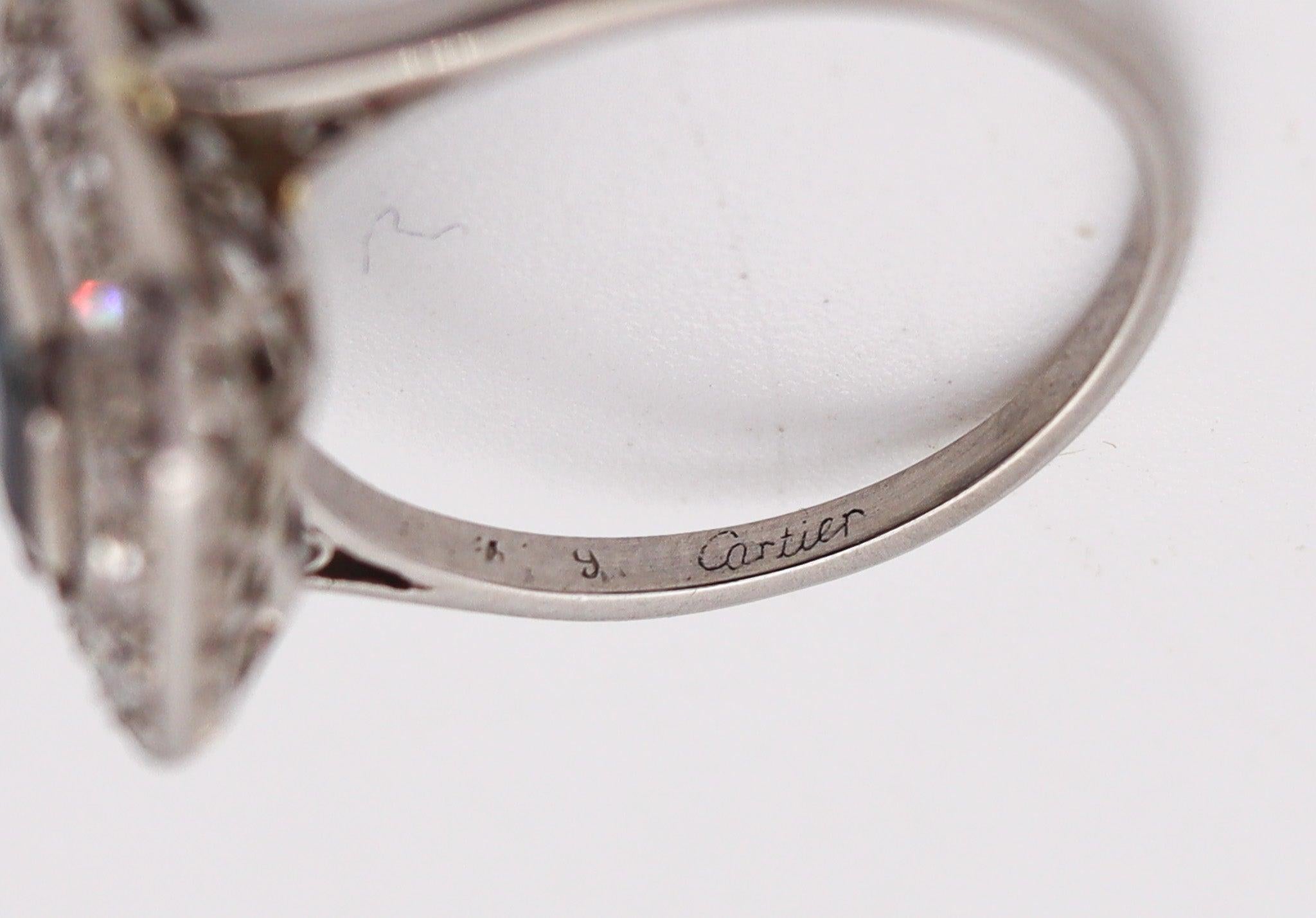 CARTIER Art Deco 1930 Ring In Platinum With 3.02 Ctw In Diamonds And Sapphire 4
