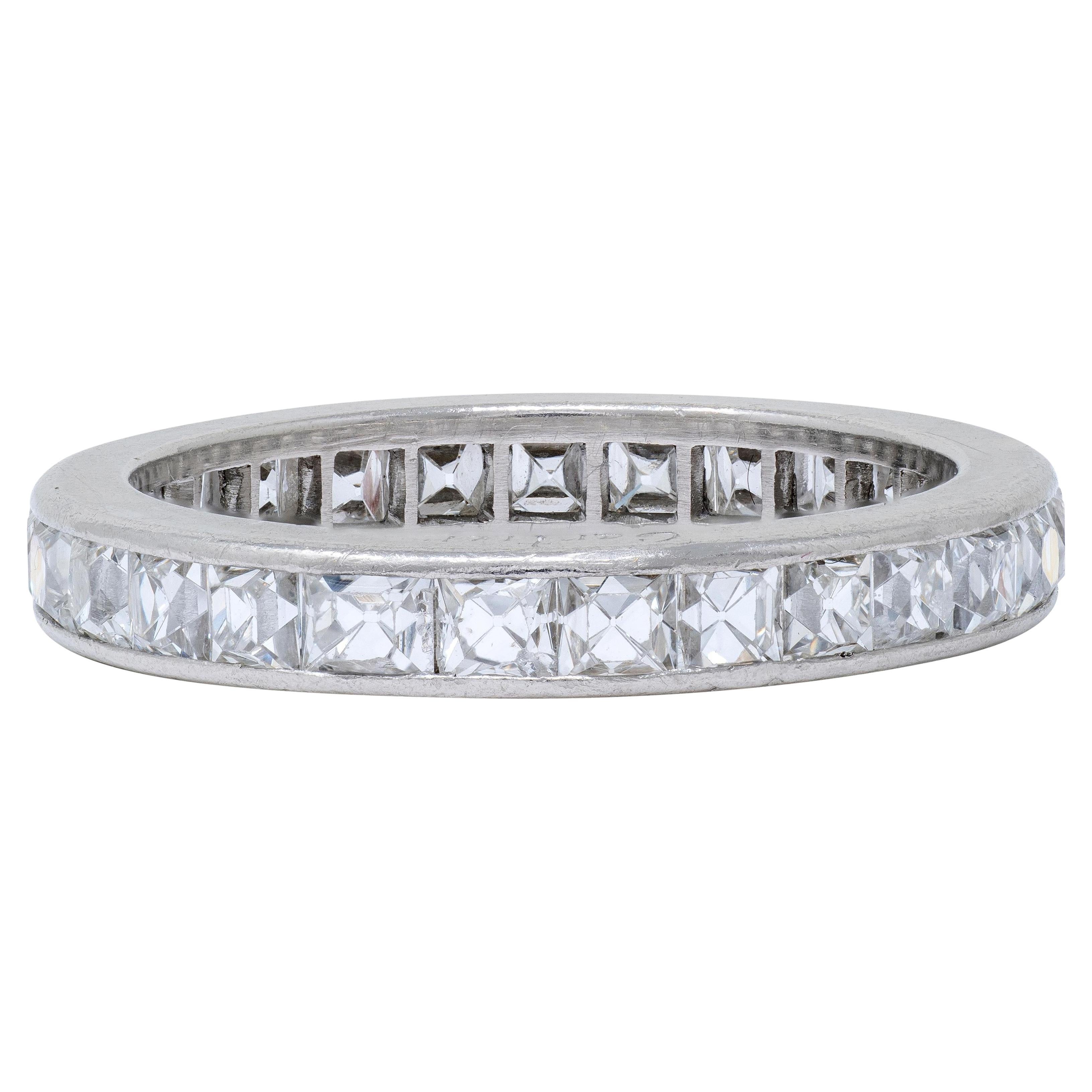 Cartier Art Deco 2.80 CTW French Cut Diamond Platinum Vintage Eternity Band Ring en vente
