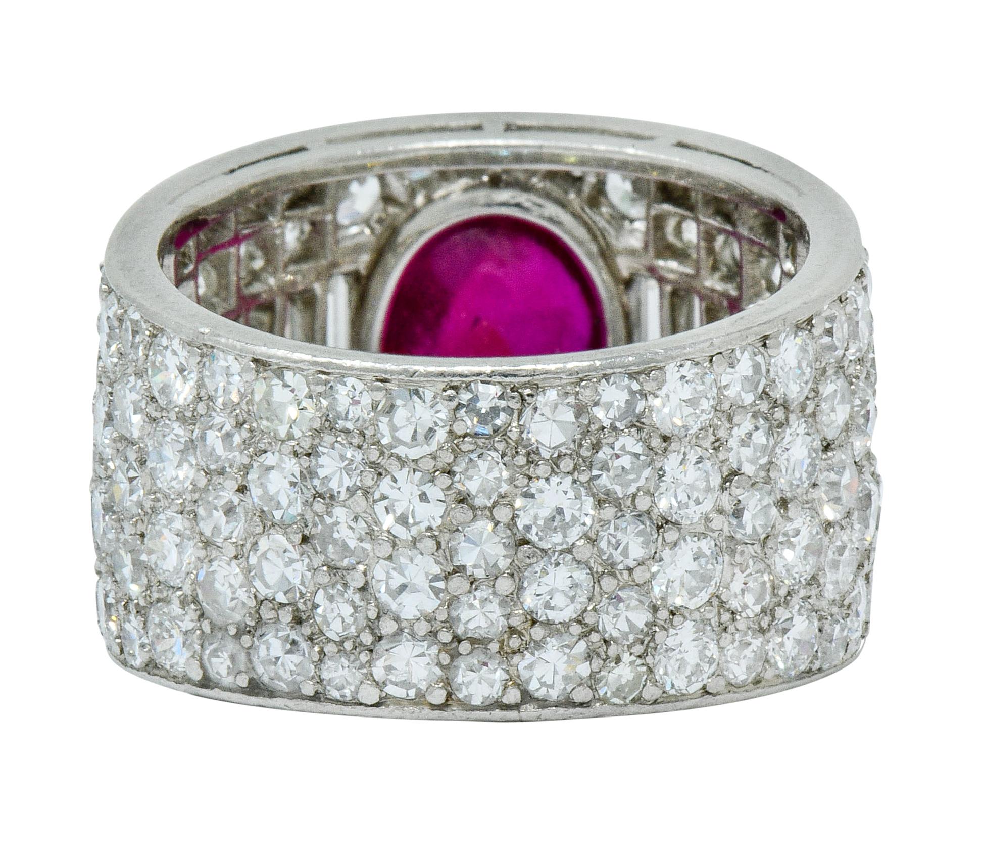 Cartier Art Deco 9.85 Carat No Heat Burma Ruby Pave Diamond Platinum Band Ring  In Excellent Condition In Philadelphia, PA