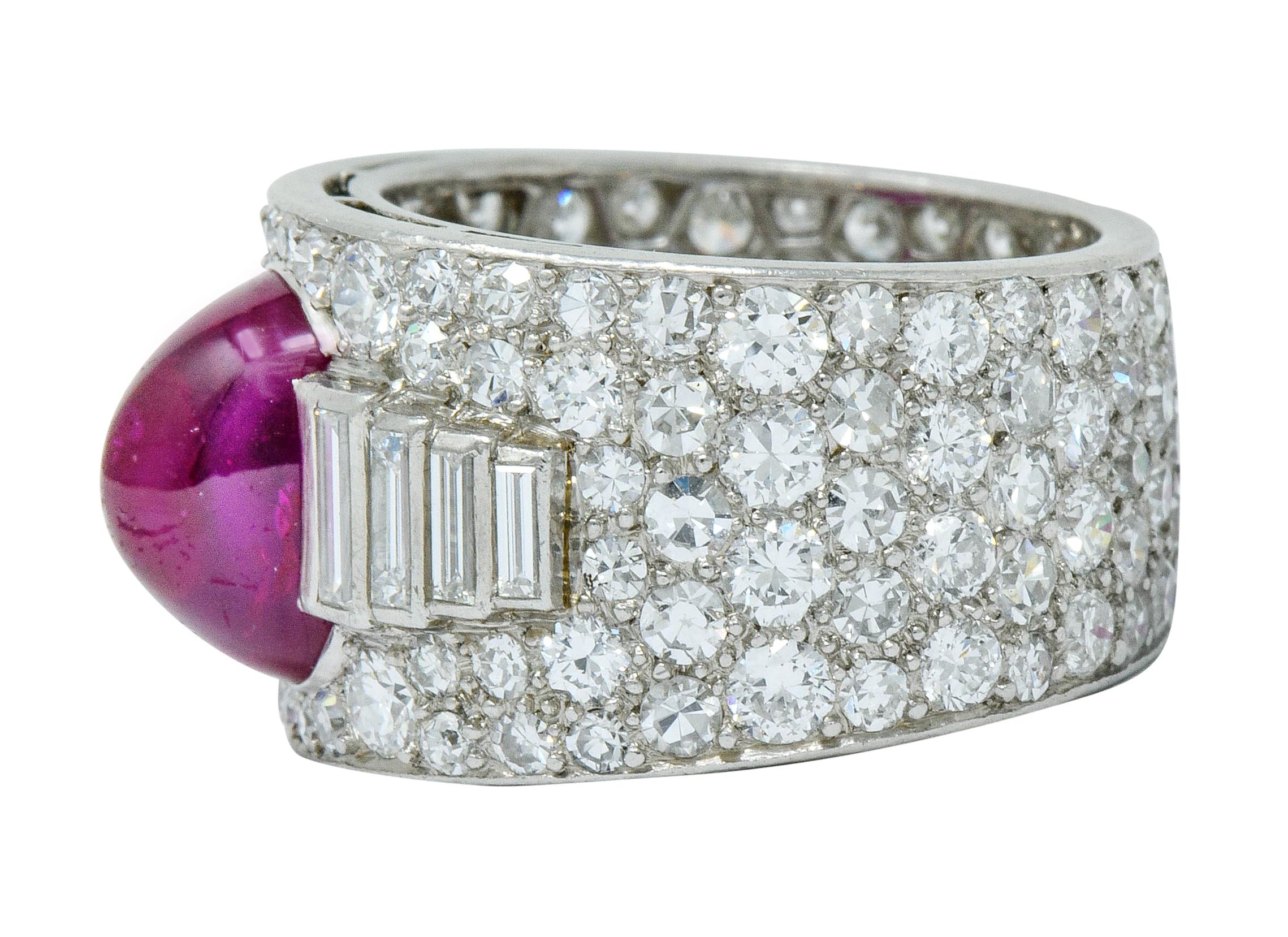 Women's or Men's Cartier Art Deco 9.85 Carat No Heat Burma Ruby Pave Diamond Platinum Band Ring 