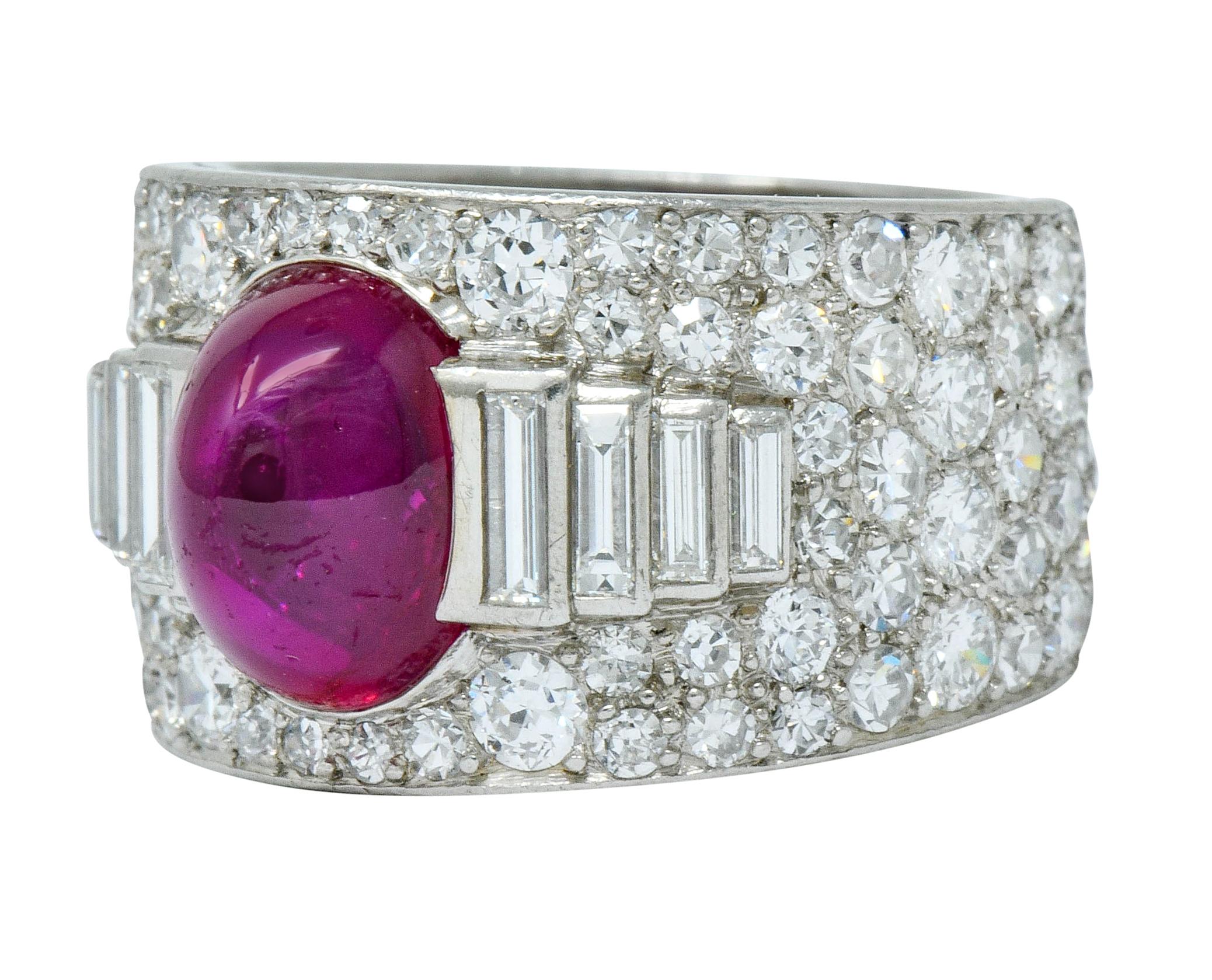 Cartier Art Deco 9.85 Carat No Heat Burma Ruby Pave Diamond Platinum Band Ring  1