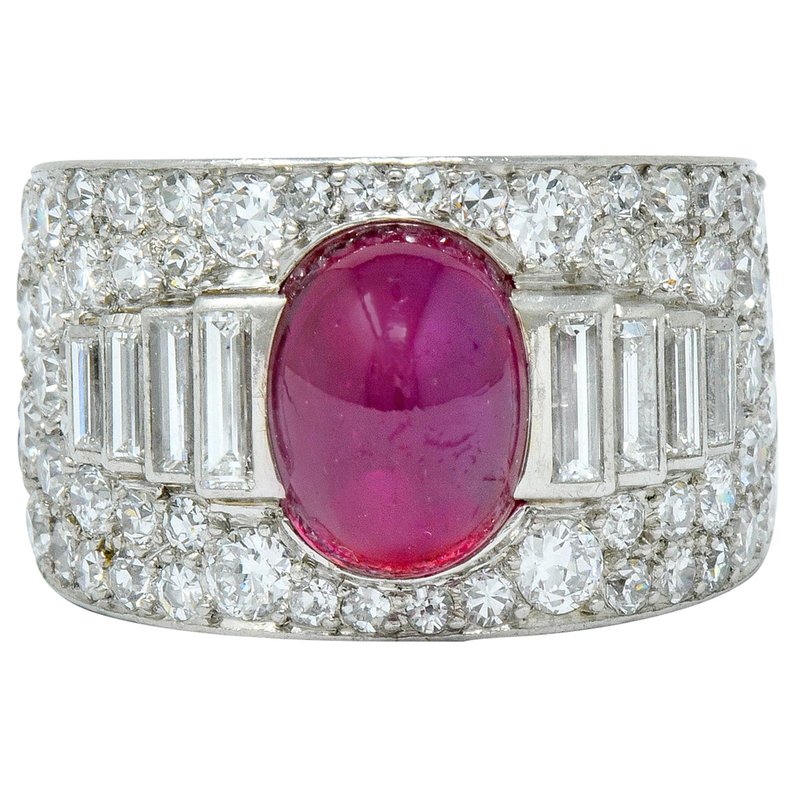 Cartier Art Deco 9.85 Carat No Heat Burma Ruby Pave Diamond Platinum Band Ring 