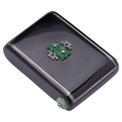 Cartier Art Deco Black Enamel, Jadeite and Diamond Vanity Compact, circa 1920s