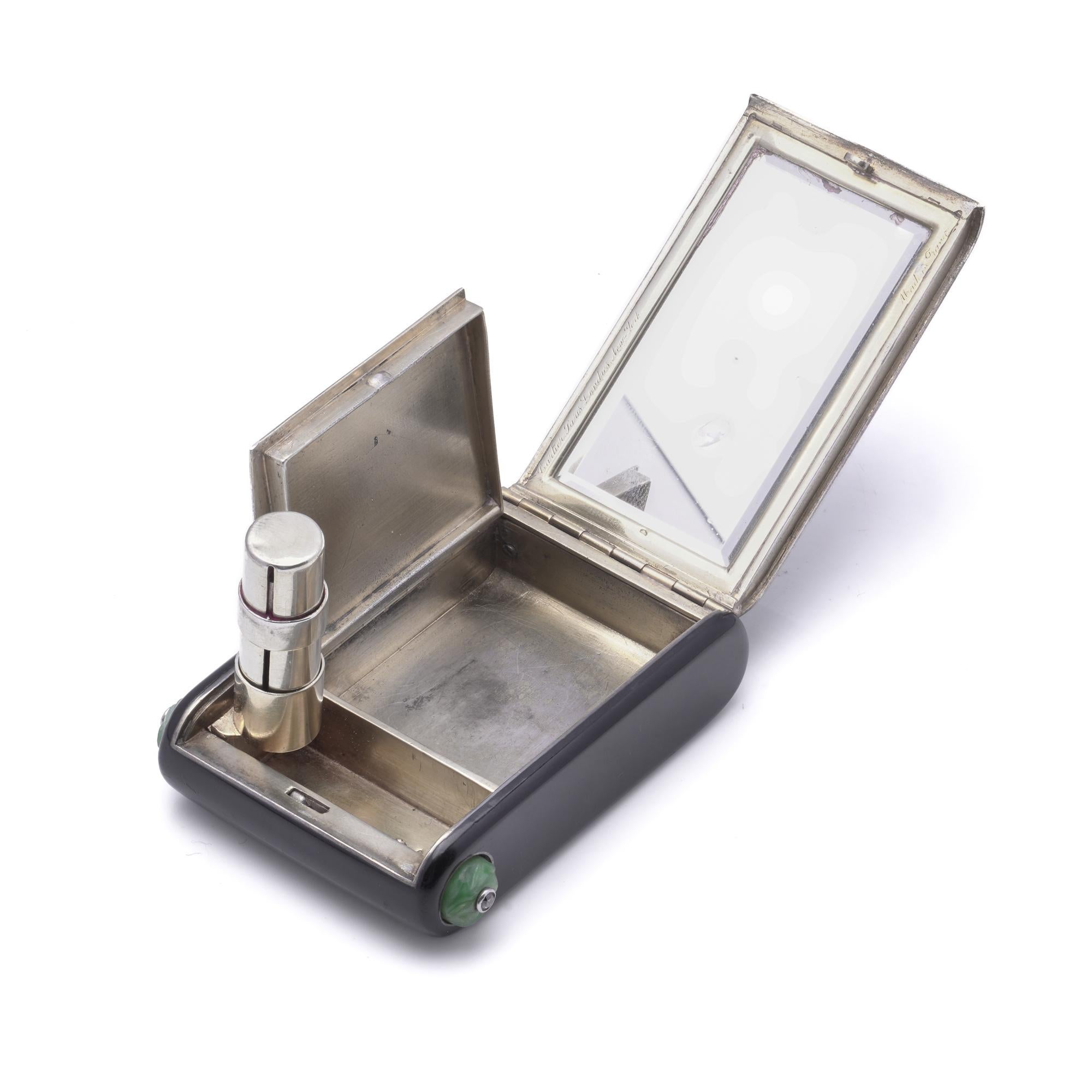Cartier Art Deco Vanity Compact mit schwarzem Email, Jadeit und Diamanten, ca. 1920er Jahre im Angebot 3