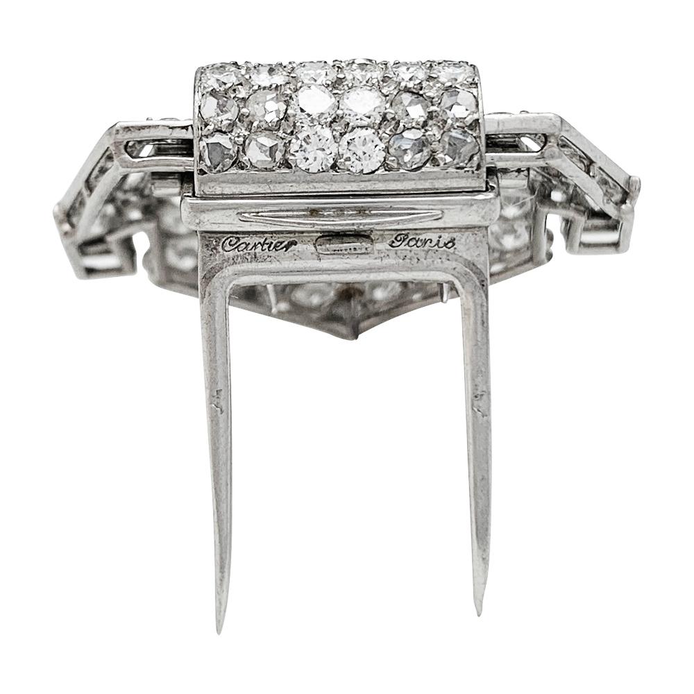 Cartier Art Déco Brooch, Platinum Diamonds and a Cabochon Ruby 1