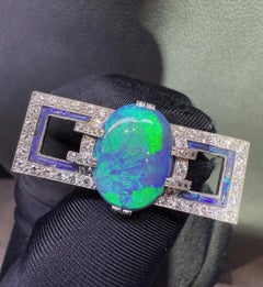 Cartier Art Deco Certified Opal and Diamond Brooch