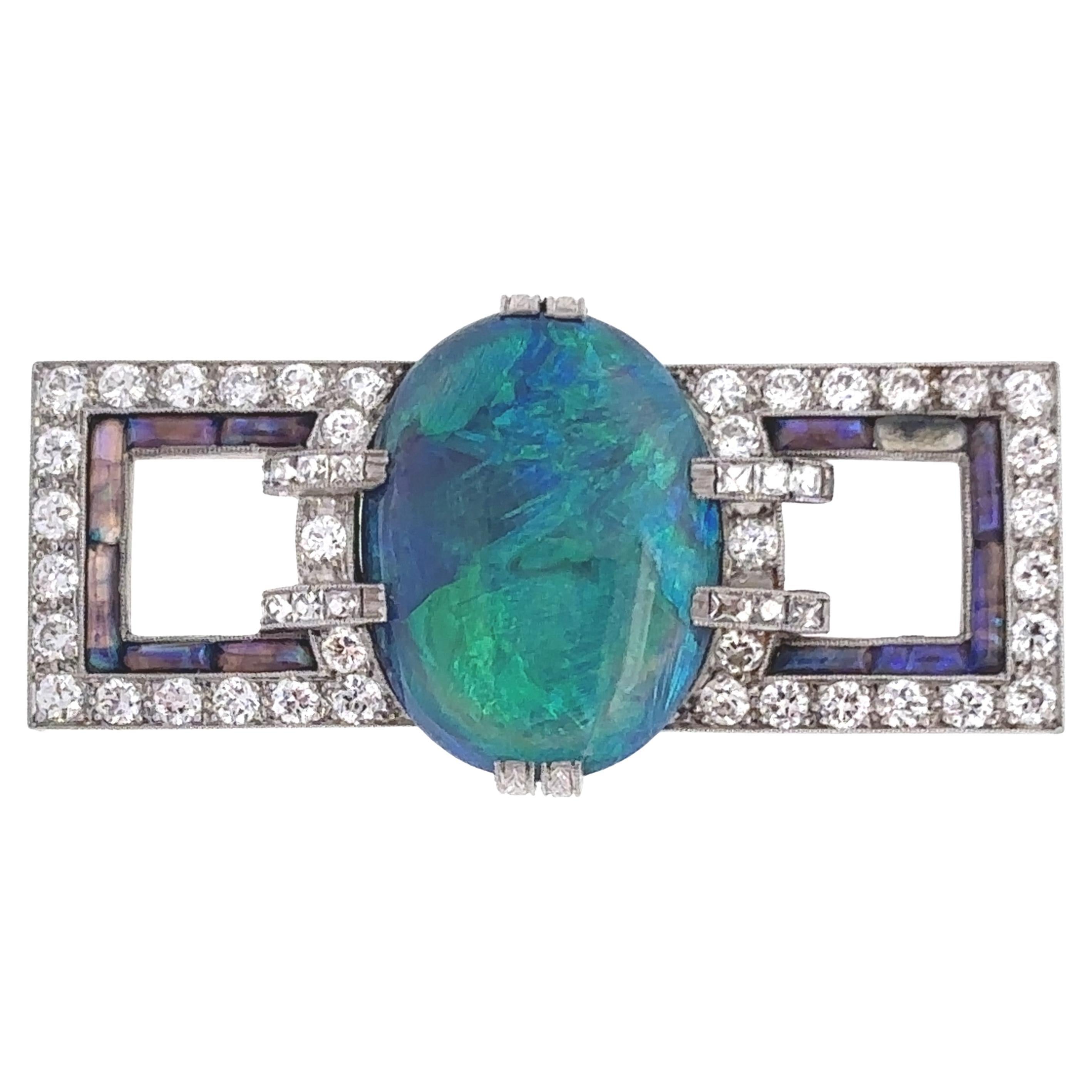 Cartier Art Deco Certified Opal and Diamond Brooch For Sale