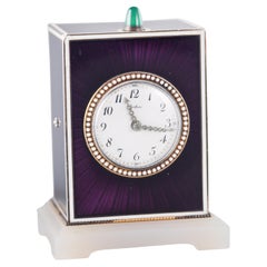 Cartier Art Deco Chrysoprase Guilloche Agate Desk Clock