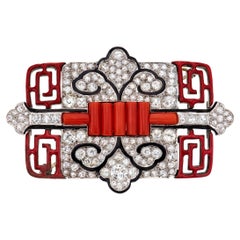 Cartier Art Deco Coral, Diamond and Enamel Brooch