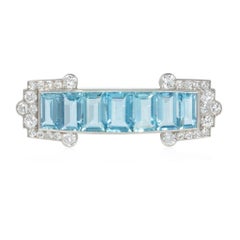 Cartier-Brosche im Art-Déco-Stil mit Diamanten und Aquamarinen