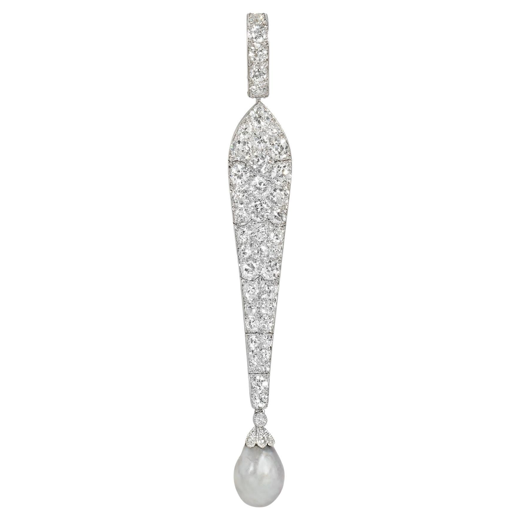 Colgante Cartier Art Déco de diamantes y perlas grises con estuche en venta