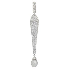 Cartier Art Deco Diamond and Grey Pearl Lavalier Pendant with Fitted Case