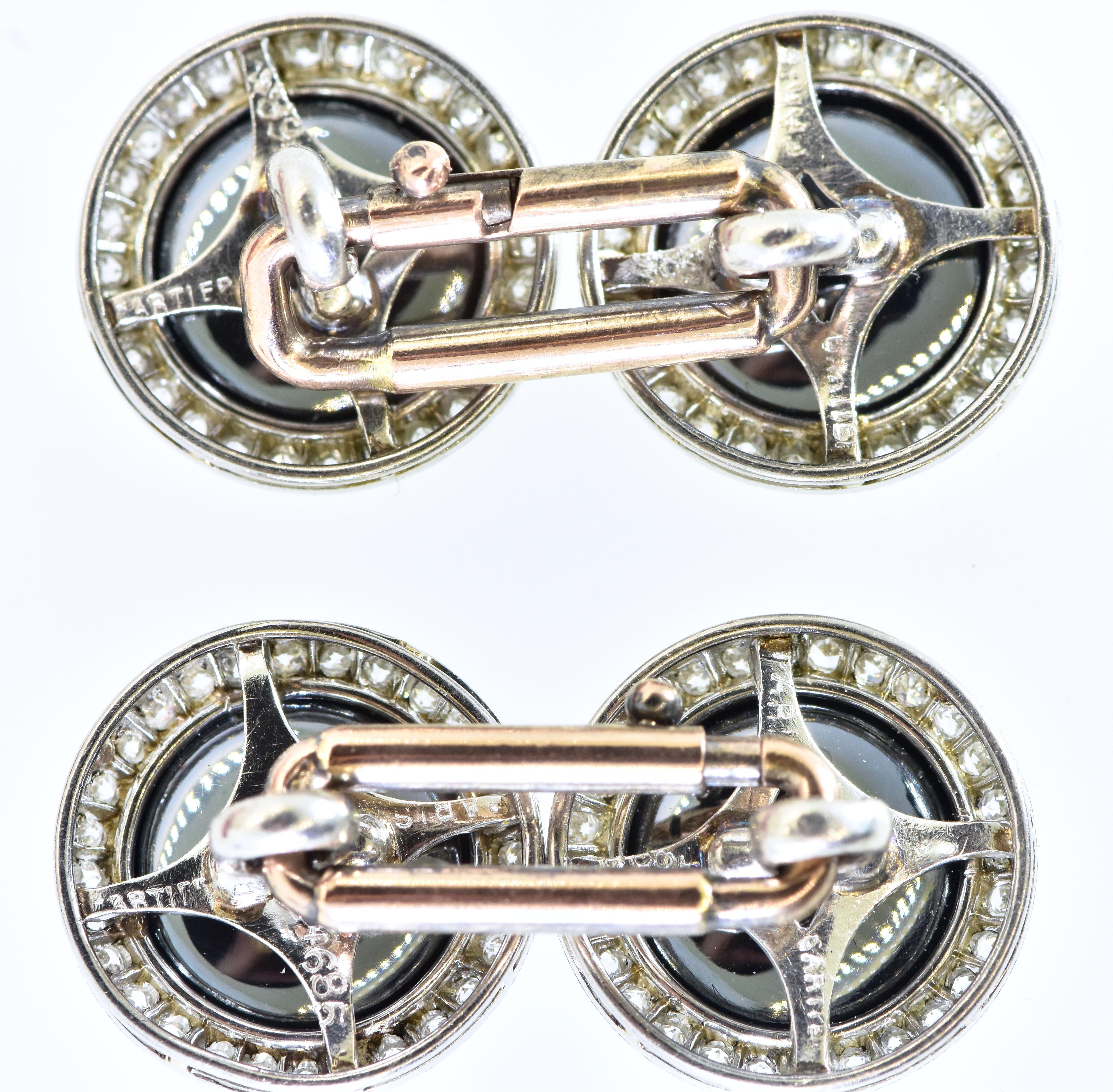  Cartier Boutons de manchette Art déco en diamants et onyx, c. 1920 Unisexe 