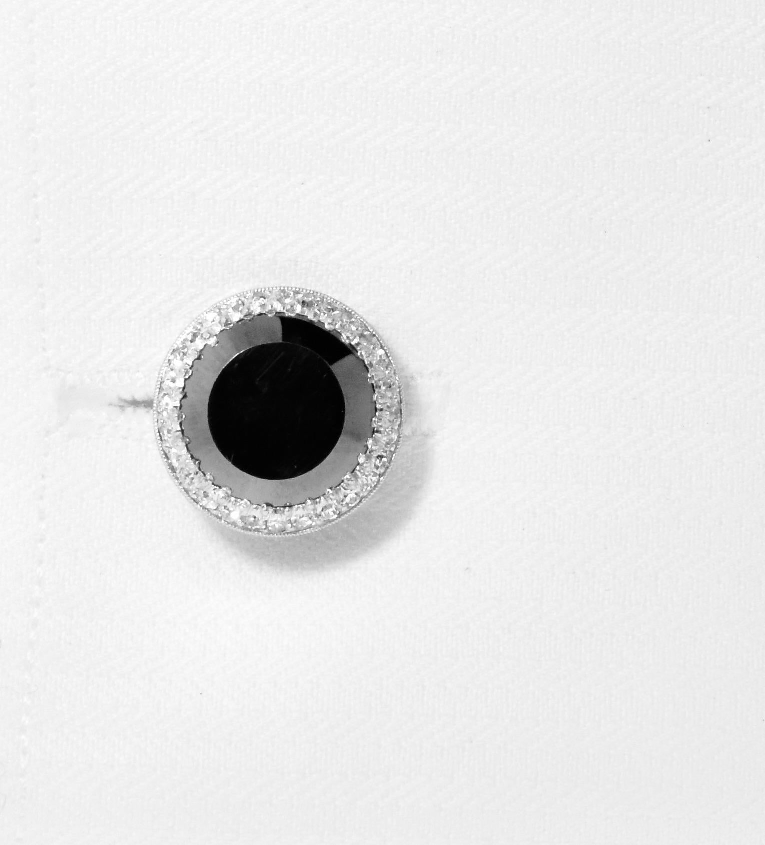 Cartier Boutons de manchette Art déco en diamants et onyx, c. 1920 1