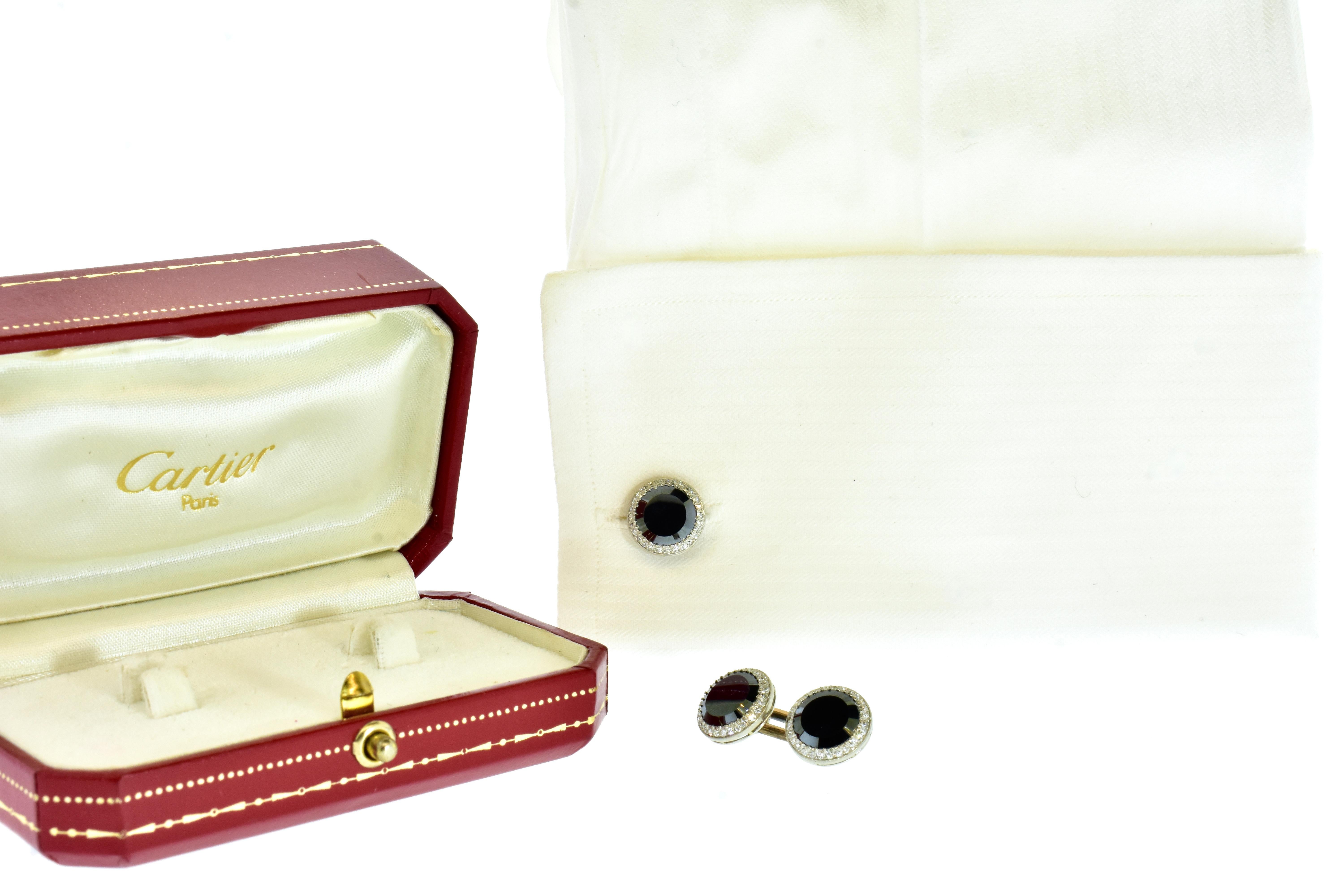 Cartier Boutons de manchette Art déco en diamants et onyx, c. 1920 2