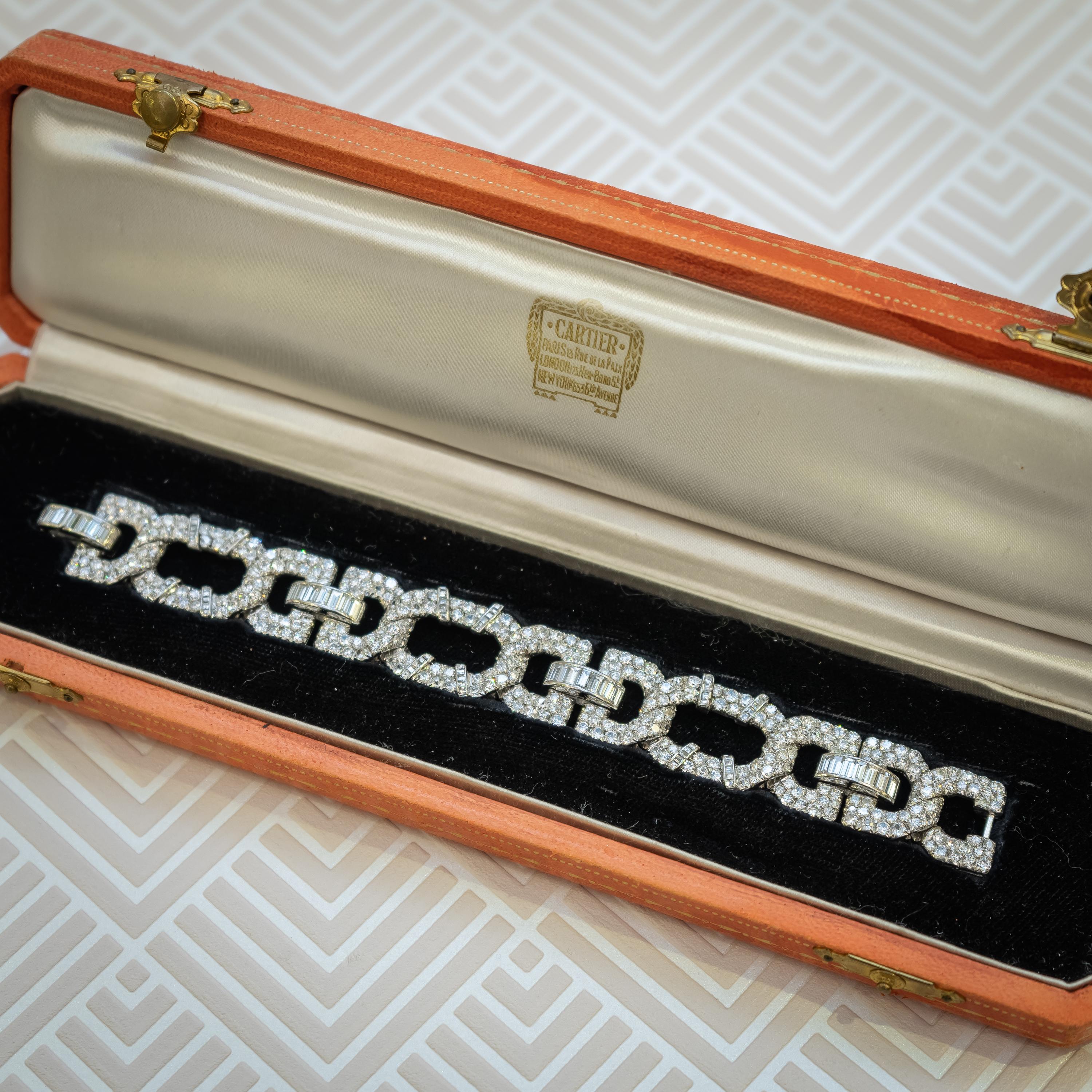Women's Cartier Art Deco Diamond and Platinum Bracelet, 22.40 Carats, Circa 1929 For Sale