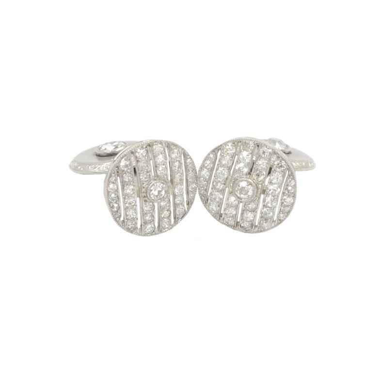 Cartier Art Deco Diamond and Platinum Cufflinks In Excellent Condition For Sale In Los Angeles, CA