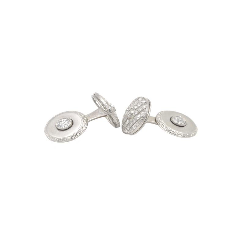 Women's or Men's Cartier Art Deco Diamond and Platinum Cufflinks For Sale