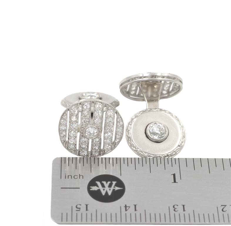 Cartier Art Deco Diamond and Platinum Cufflinks For Sale 1