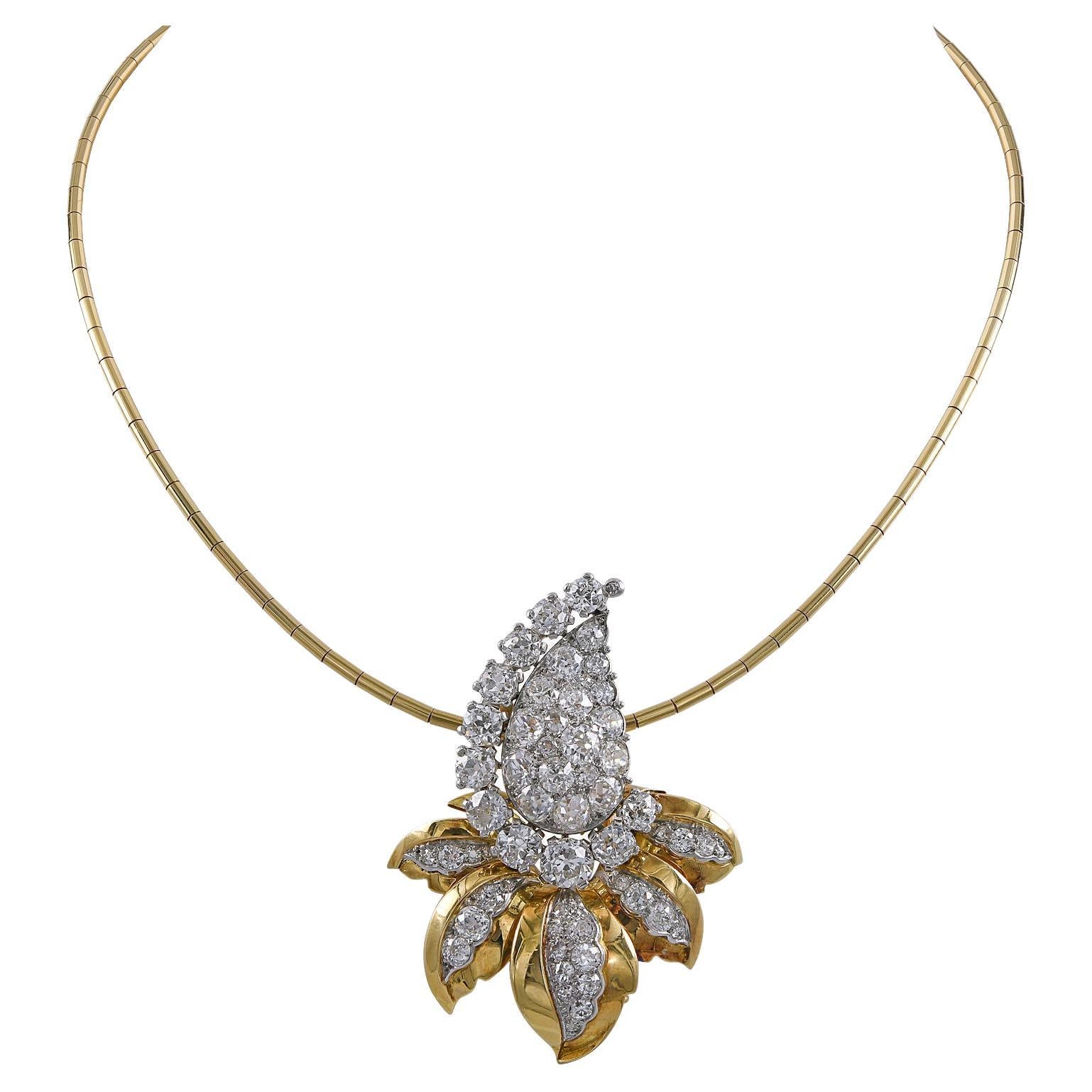 Cartier Vintage Diamond Brooch / Pendant on a Gold Collar For Sale