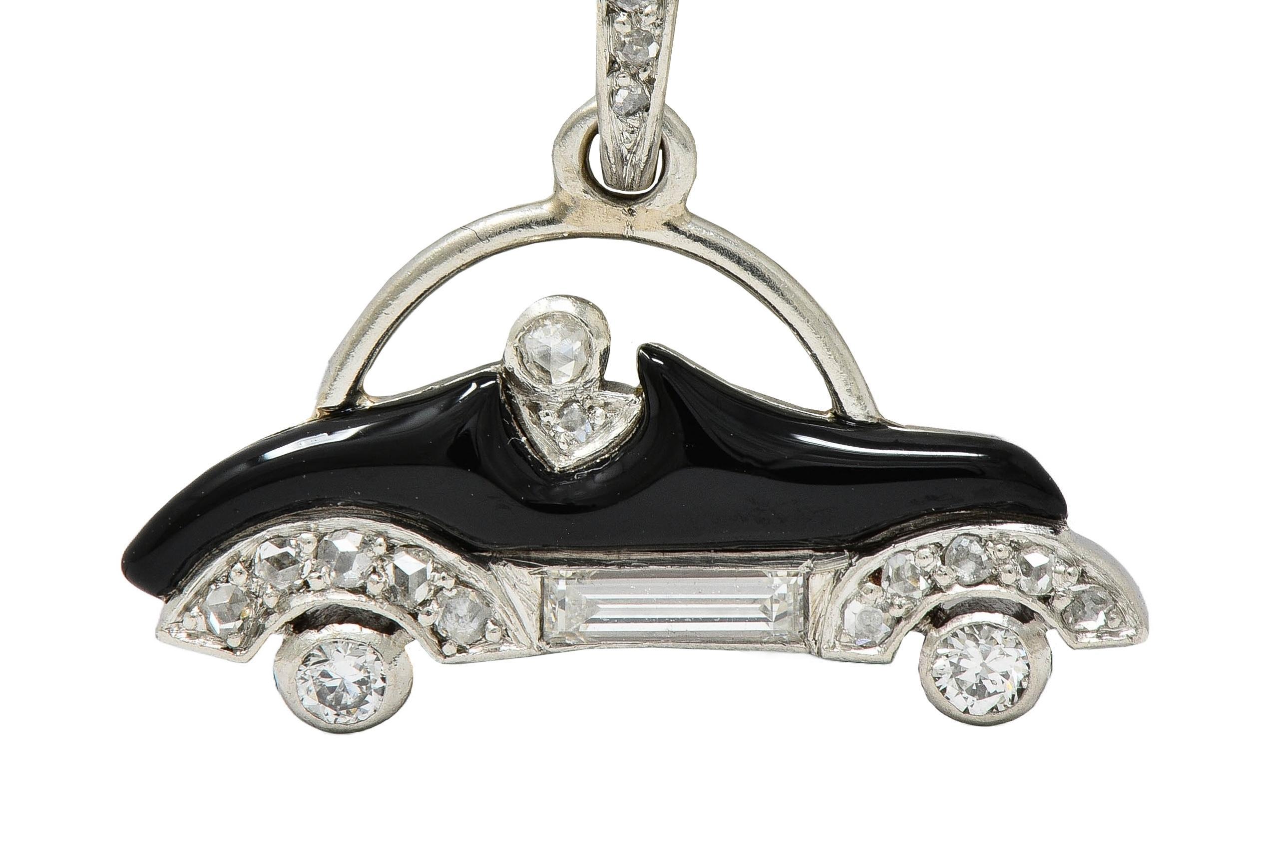 Cartier Art Deco Diamond Enamel Platinum Antique Car Automobile Charm 5