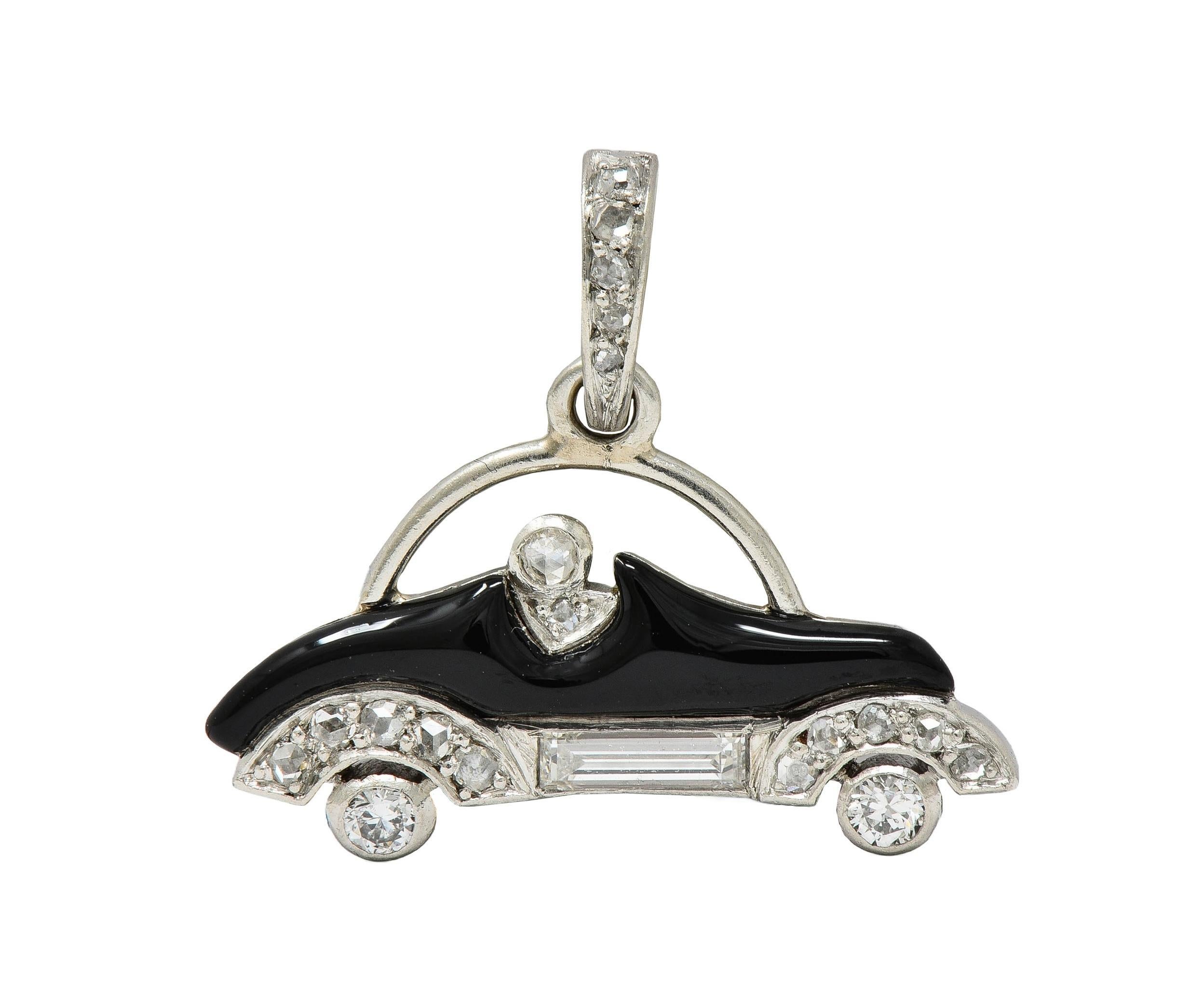 Cartier Art Deco Diamond Enamel Platinum Antique Car Automobile Charm 6