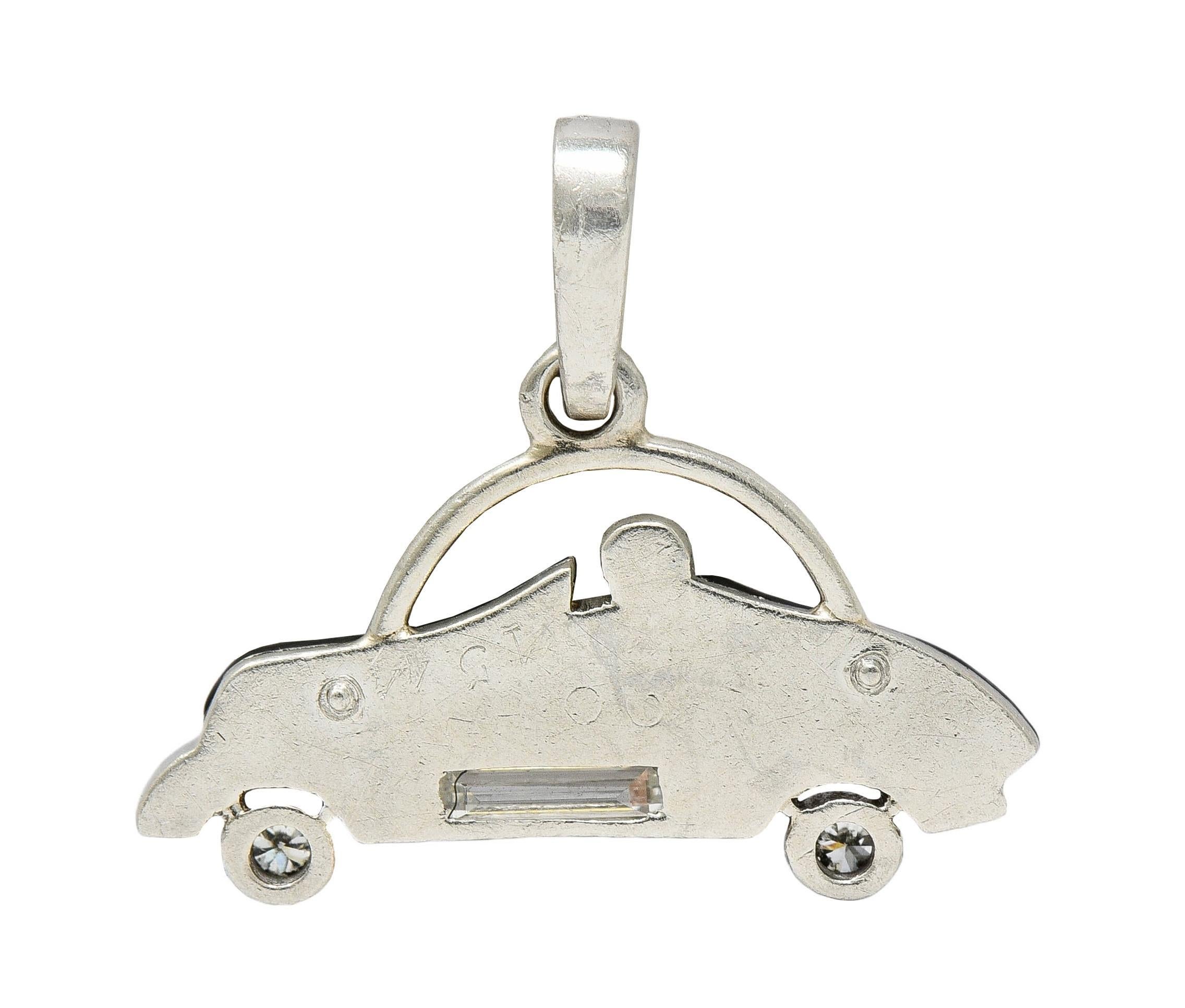 Old European Cut Cartier Art Deco Diamond Enamel Platinum Antique Car Automobile Charm