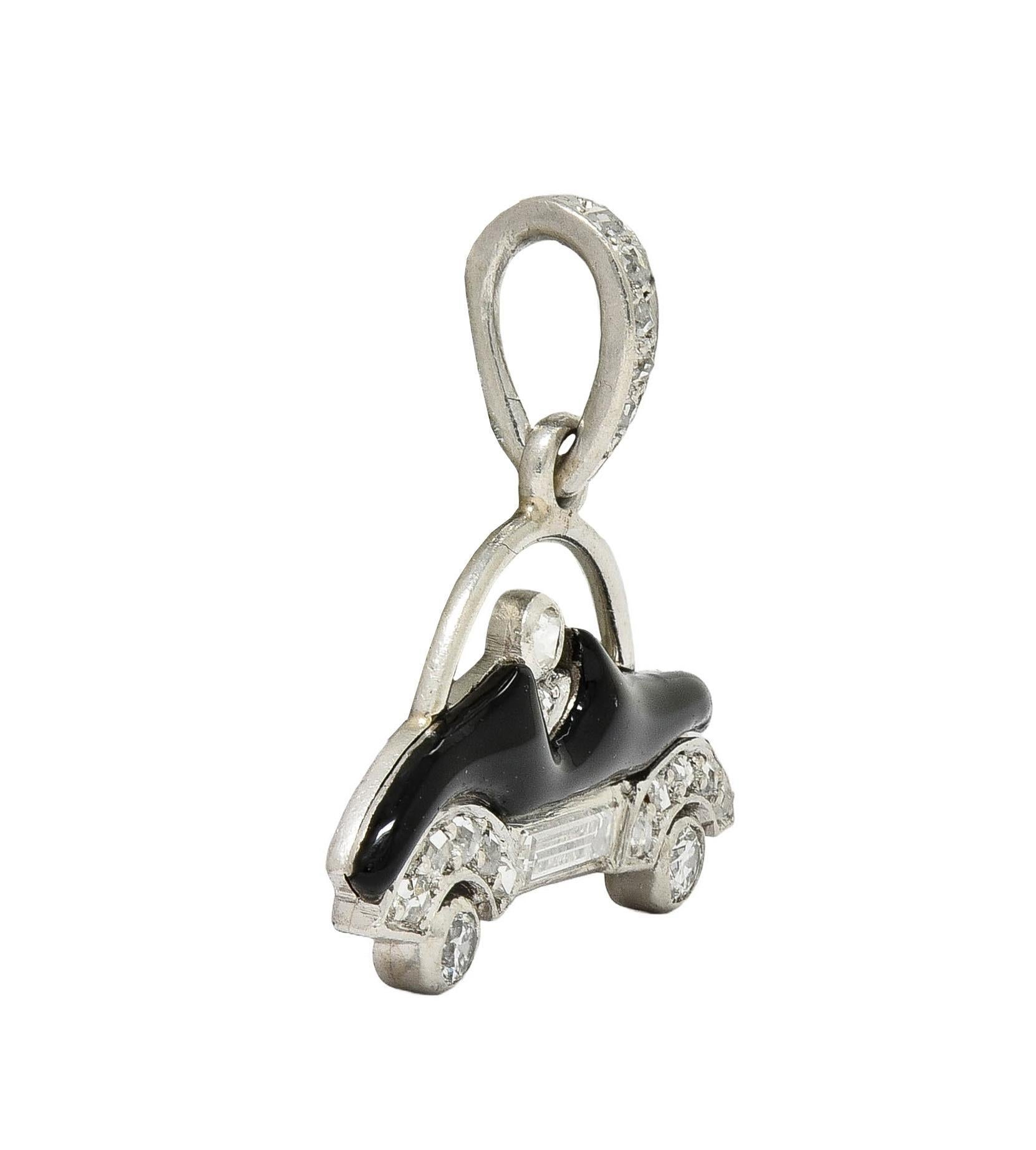 Cartier Art Deco Diamond Enamel Platinum Antique Car Automobile Charm In Excellent Condition In Philadelphia, PA