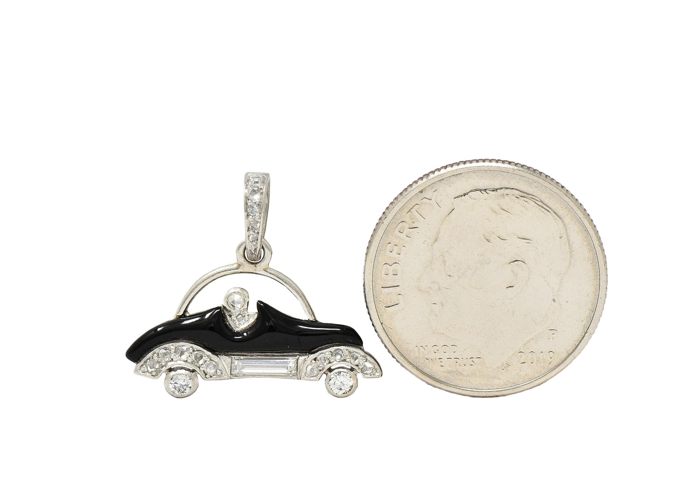 Women's or Men's Cartier Art Deco Diamond Enamel Platinum Antique Car Automobile Charm