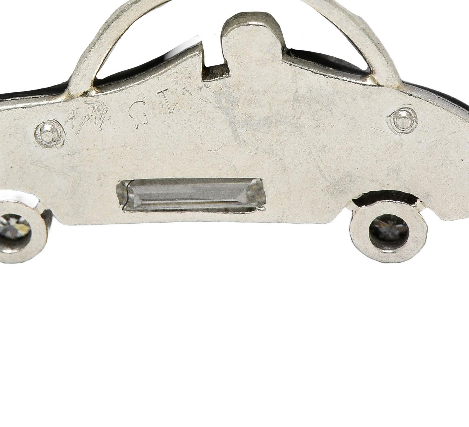 Cartier Art Deco Diamond Enamel Platinum Antique Car Automobile Charm 3