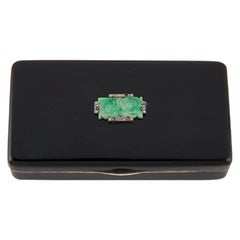 Vintage Cartier Art Deco Diamond Jade Enamel Sterling Silver Gilt Box