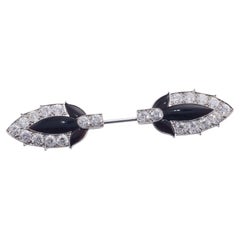 Cartier Art Deco Diamond Onyx Platinum Jabot Brooch Pin