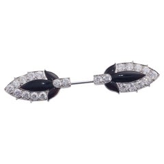 Cartier Art Deco Diamant-Onyx-Platin-Jabot-Brosche/Anstecknadel