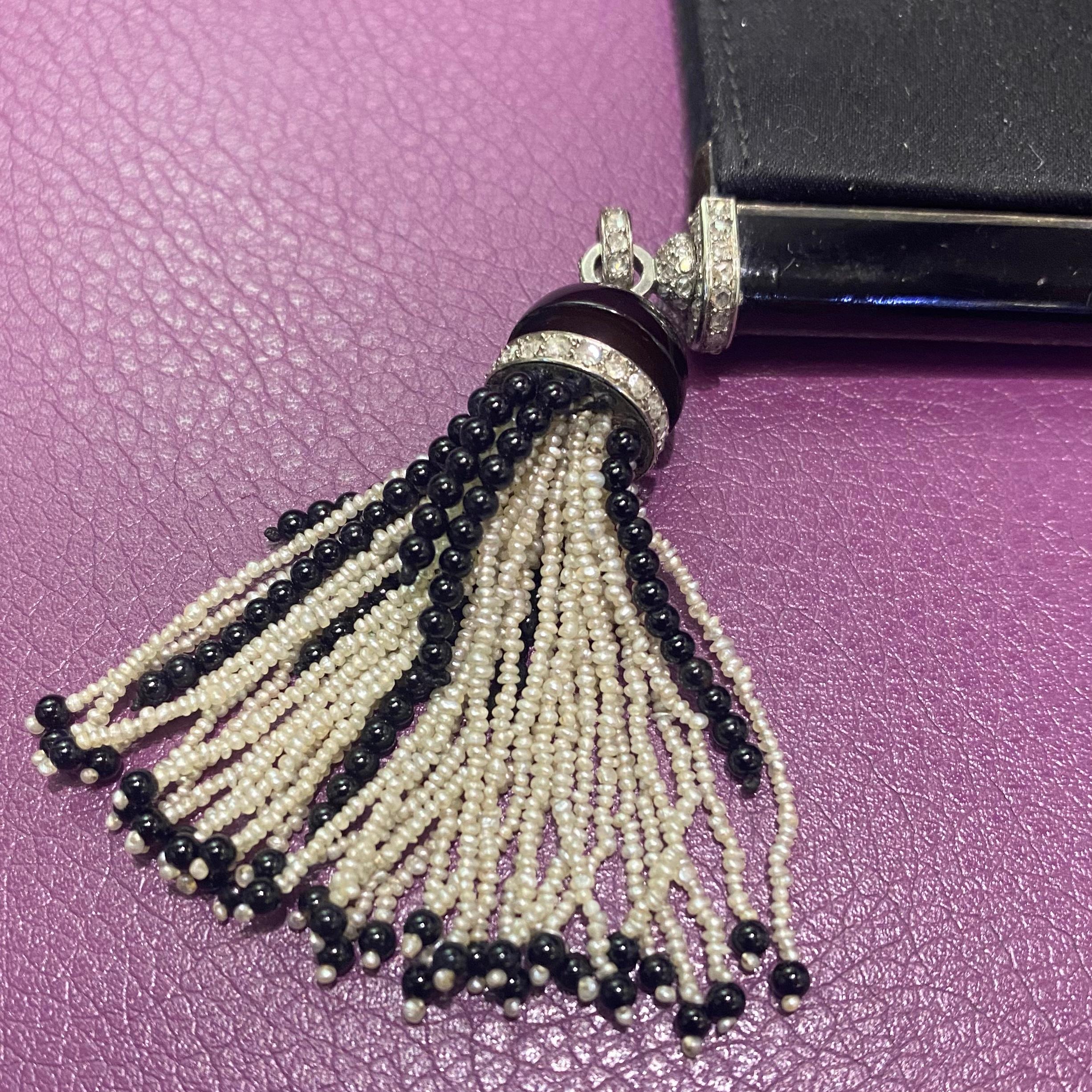 Cartier Art Deco Diamond Pearl Enamel & Onyx Hand Bag 4