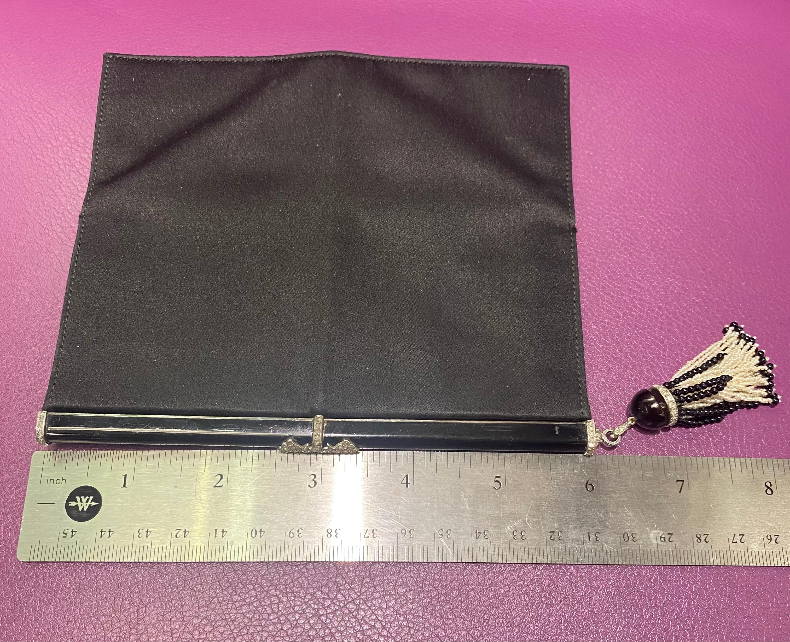 Cartier Art Deco Diamond Pearl Enamel & Onyx Hand Bag 1