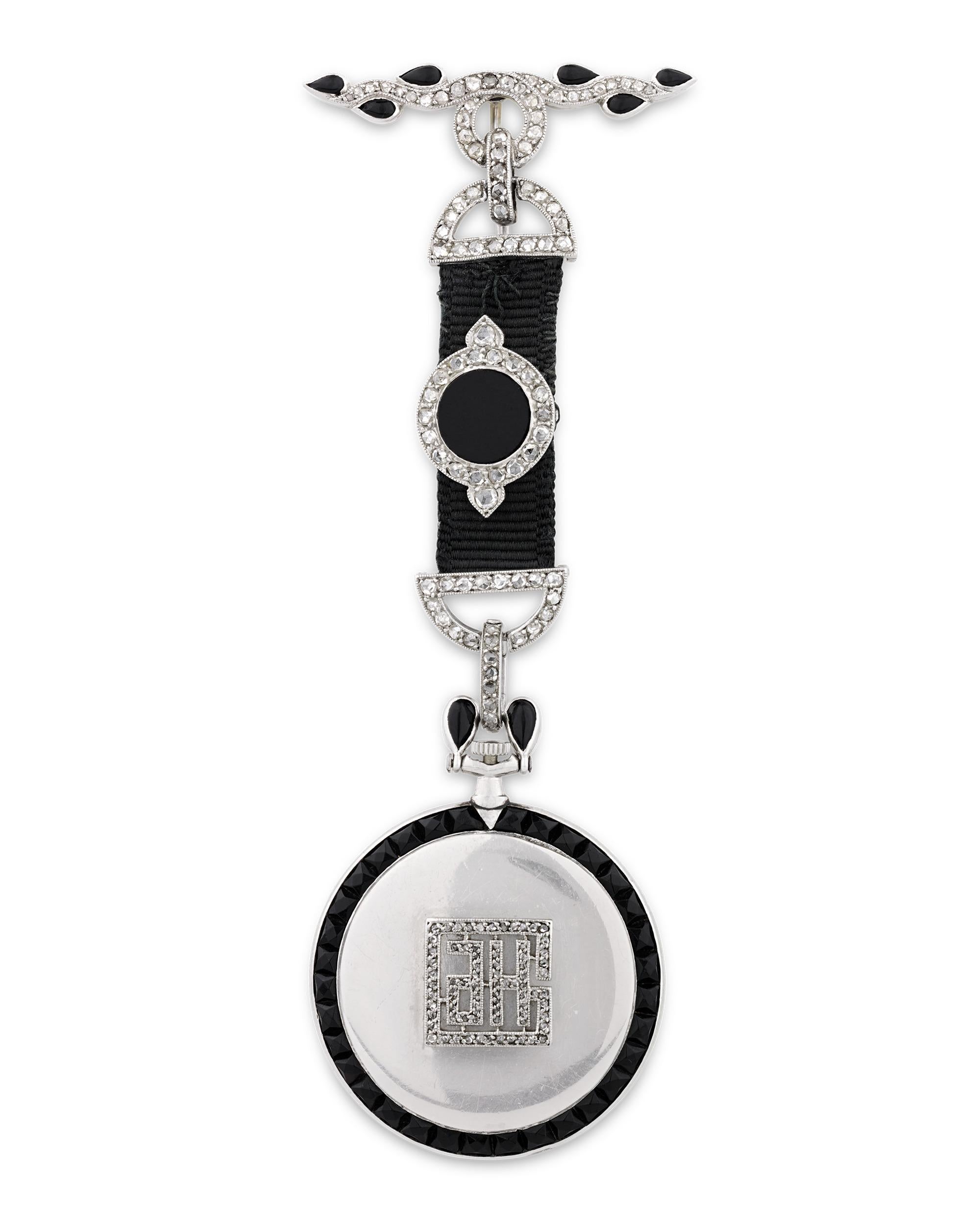 Cartier Art Deco Diamant-Anhänger Uhr (Rundschliff) im Angebot