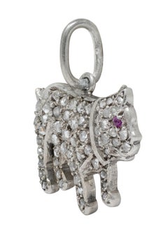 Cartier Art Deco Diamond Ruby Platinum Vintage French Bulldog Dog Charm