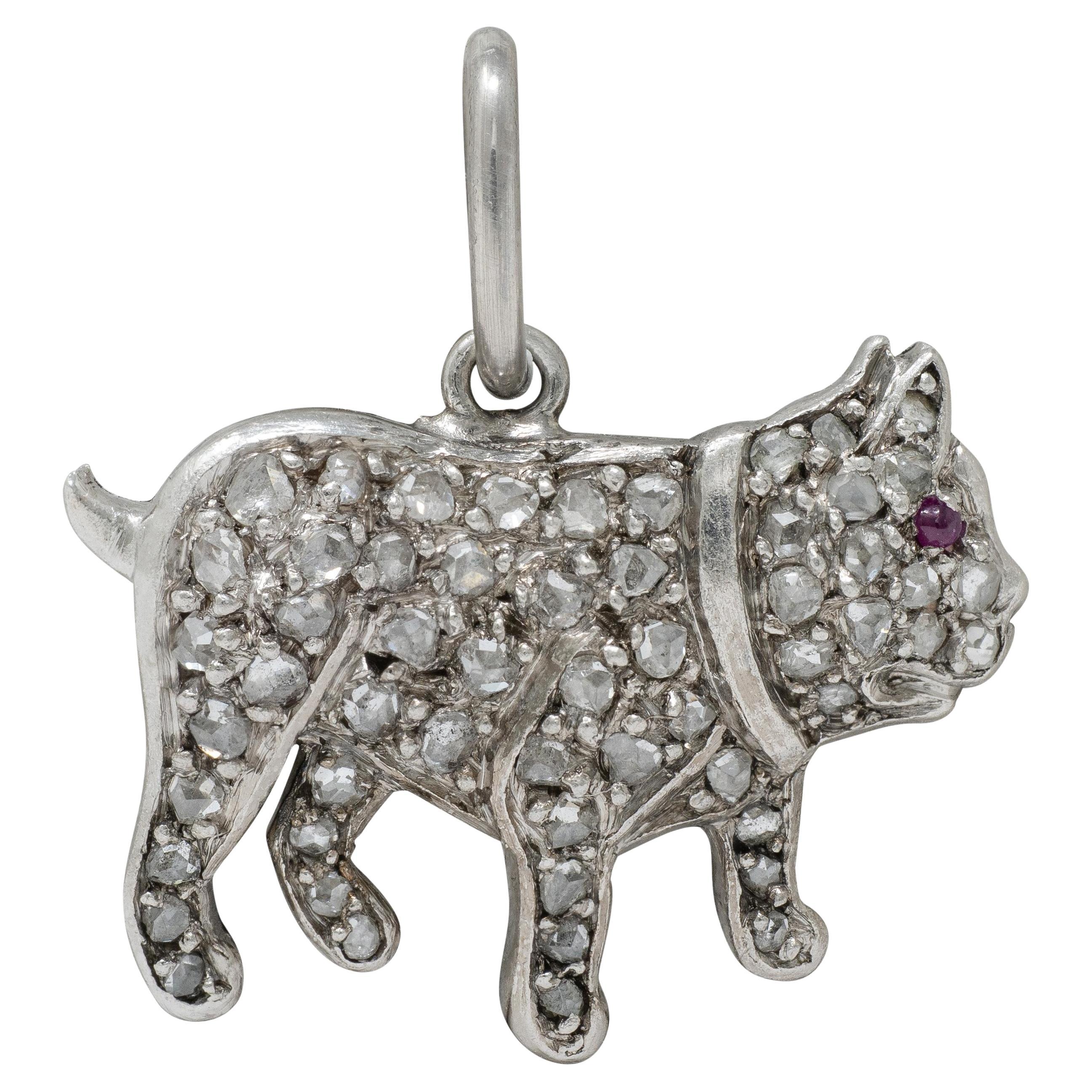 Cartier Art Decó Diamante Rubí Platino Perro Bulldog Francés Vintage Charm