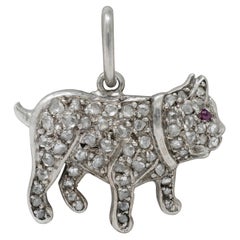 Cartier Art Deco Diamond Ruby Platinum Vintage French Bulldog Dog Charm