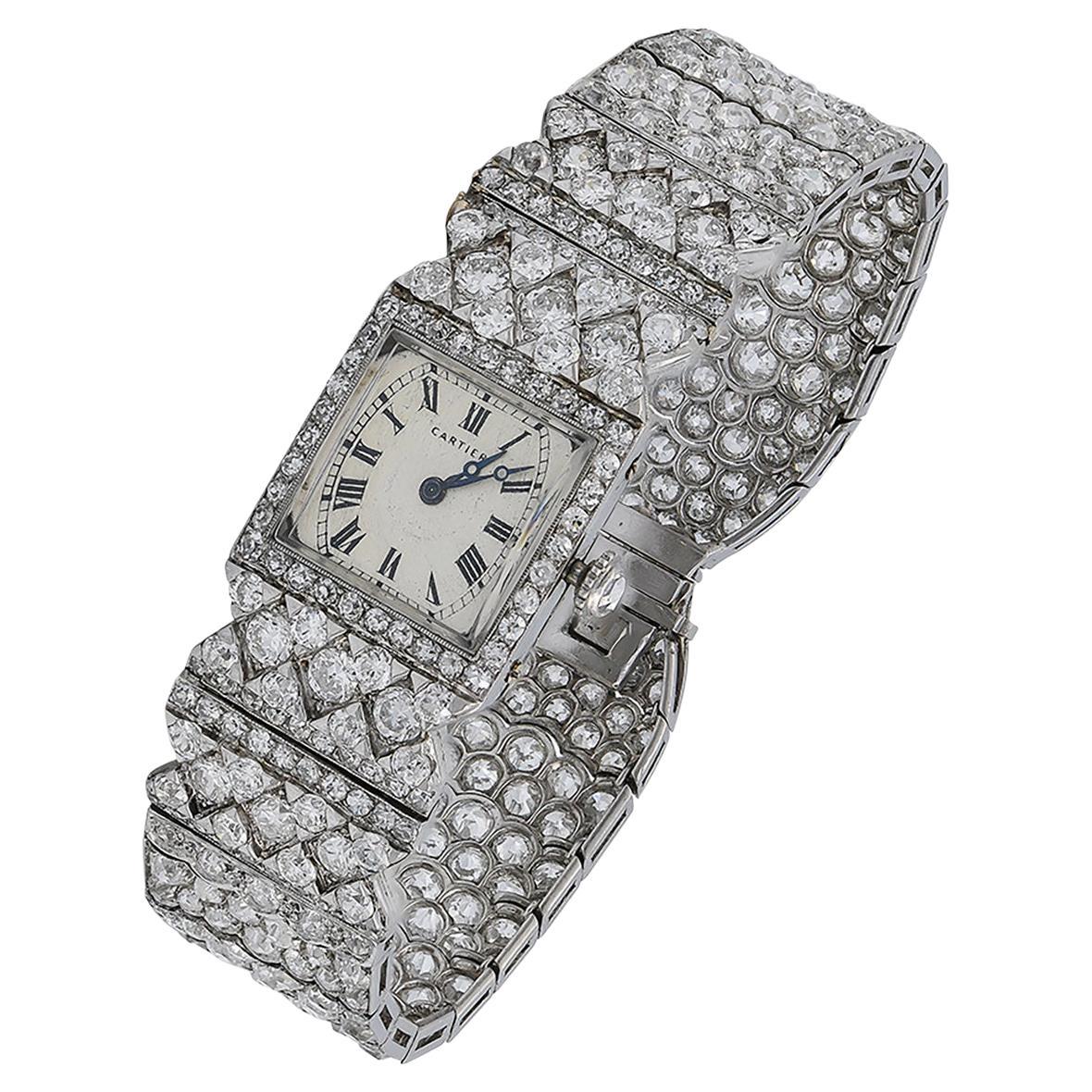 Art Deco Cartier Diamond Wristwatch For Sale at 1stDibs