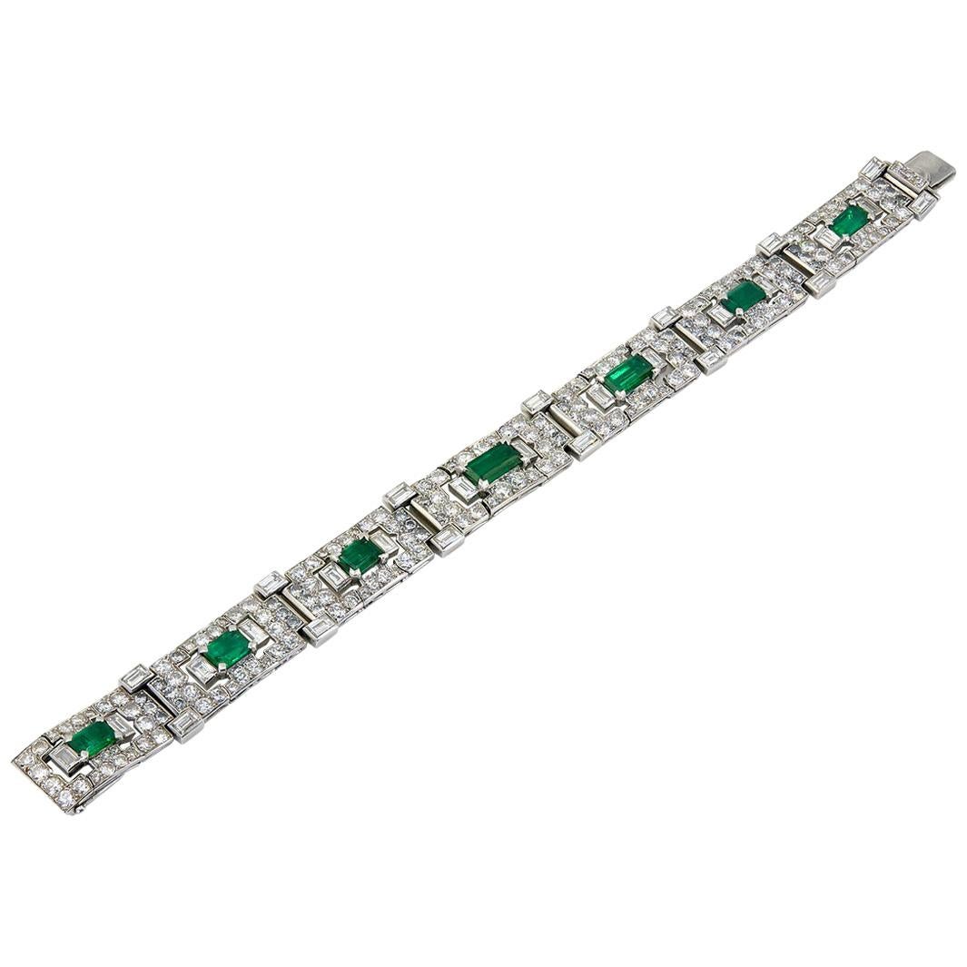 Cartier London Art Deco Emerald Diamond Articulated Bracelet