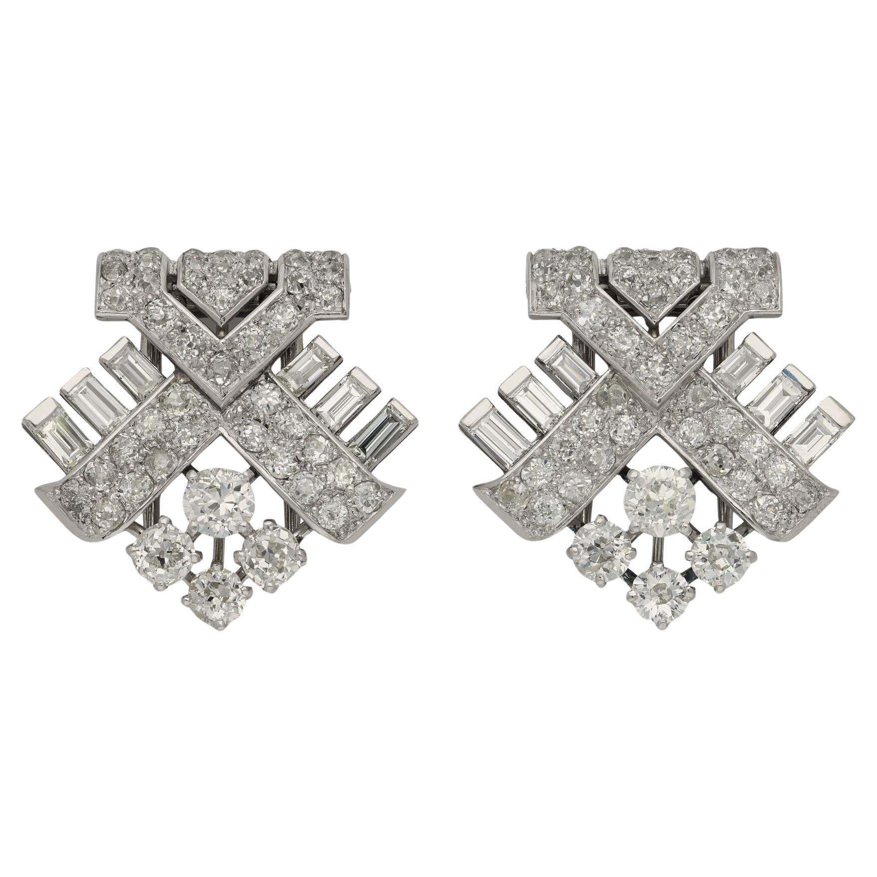 Broches de clip de diamantes geométricos Art Déco Cartier