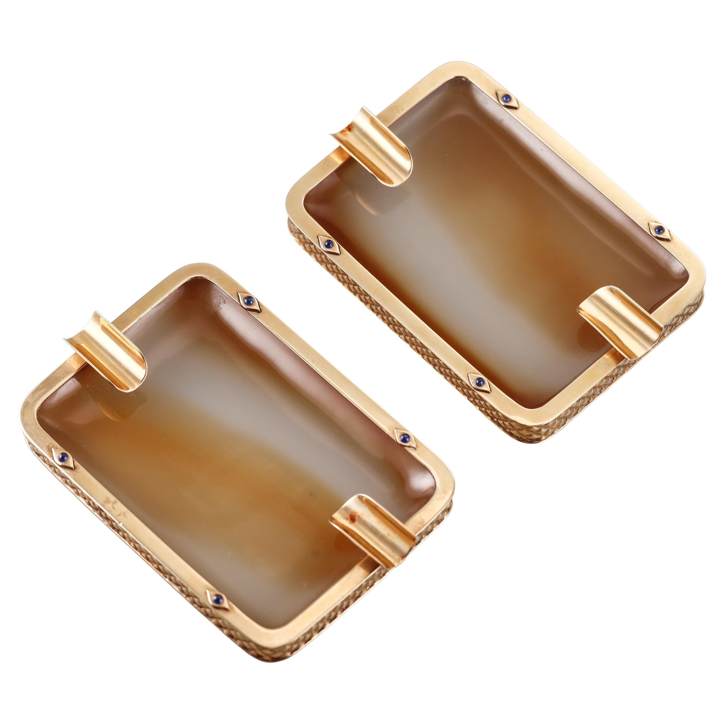 Set de 2 ceniceros de ágata zafiro de oro Art Déco Cartier
