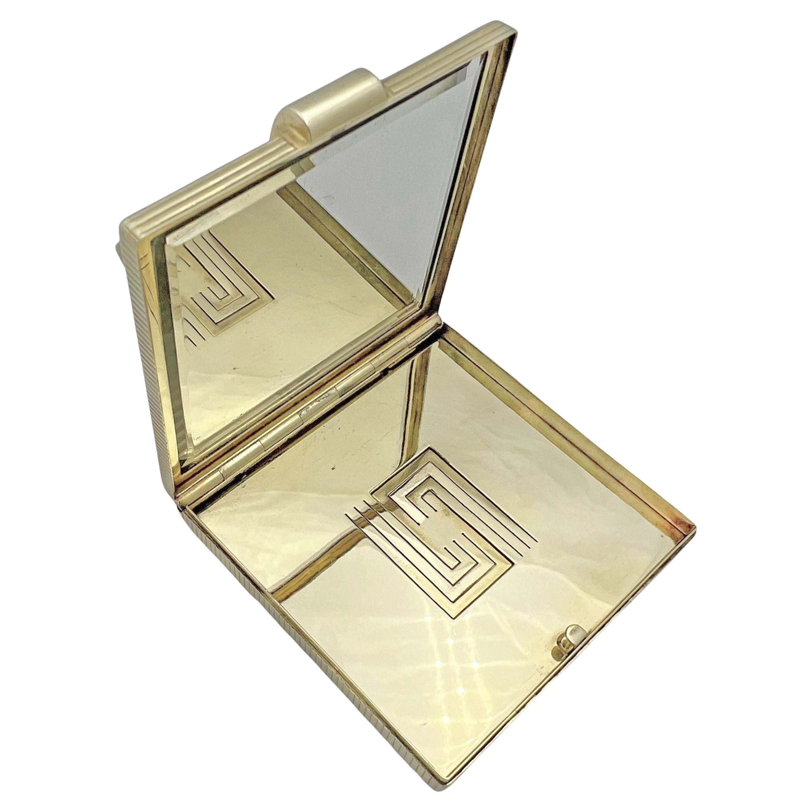 Square Cut Cartier Art Deco Gold Sapphire Diamond Compact For Sale